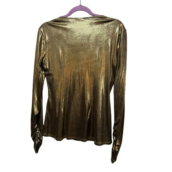 Cache Women's Gold Faux-Wrap V-Neckline Blouse Top Size Large - Picture 5 of 6